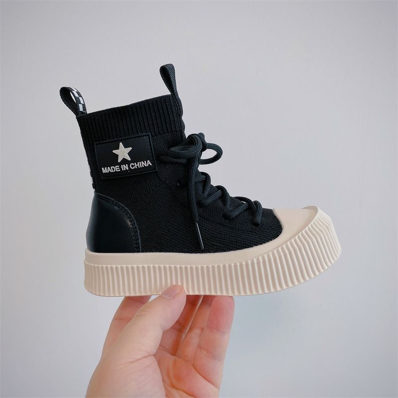 2024 Outono Meninos Moda Flyknit Casual Estilo Coreano Meninas Tendências Sapatos de Cano Alto_voghion.com