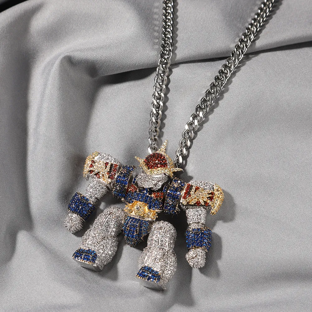Hip Hop 3D Robot Ciondolo Bling Zirconia Vero Oro Placcato Collana Uomo Gioielli_voghion.com