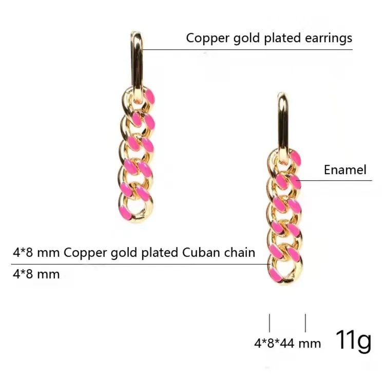 Bracciale alla caviglia con maglie cubane a goccia di petrolio alla moda, orecchini multi colore spessi, collana a catena smaltata_voghion.com