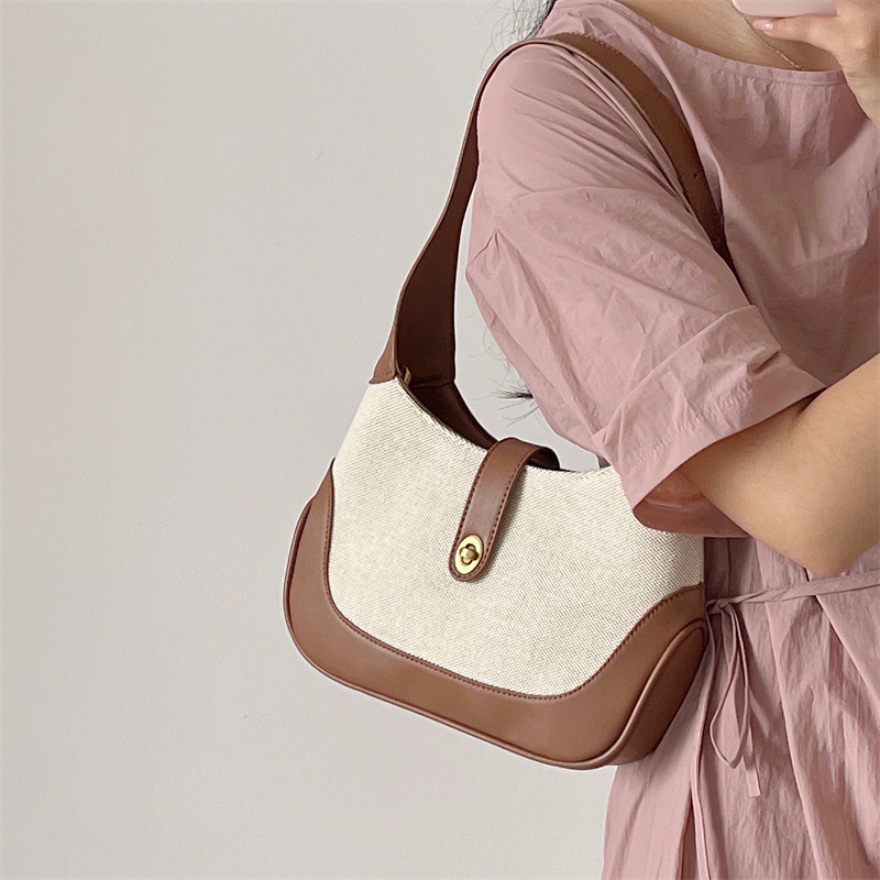 Sac à main en toile pour femmes, épissure unique, tendance française, sac à bandoulière et sous les bras, couleur contrastée, nouvelle collection été 2024_voghion.com