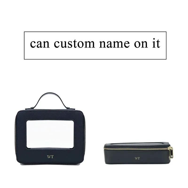 Trousse de toilette personnalisée en cuir véritable, colorée, classique, portable, voyage, transparente, en PVC, cosmétique, TPU_voghion.com