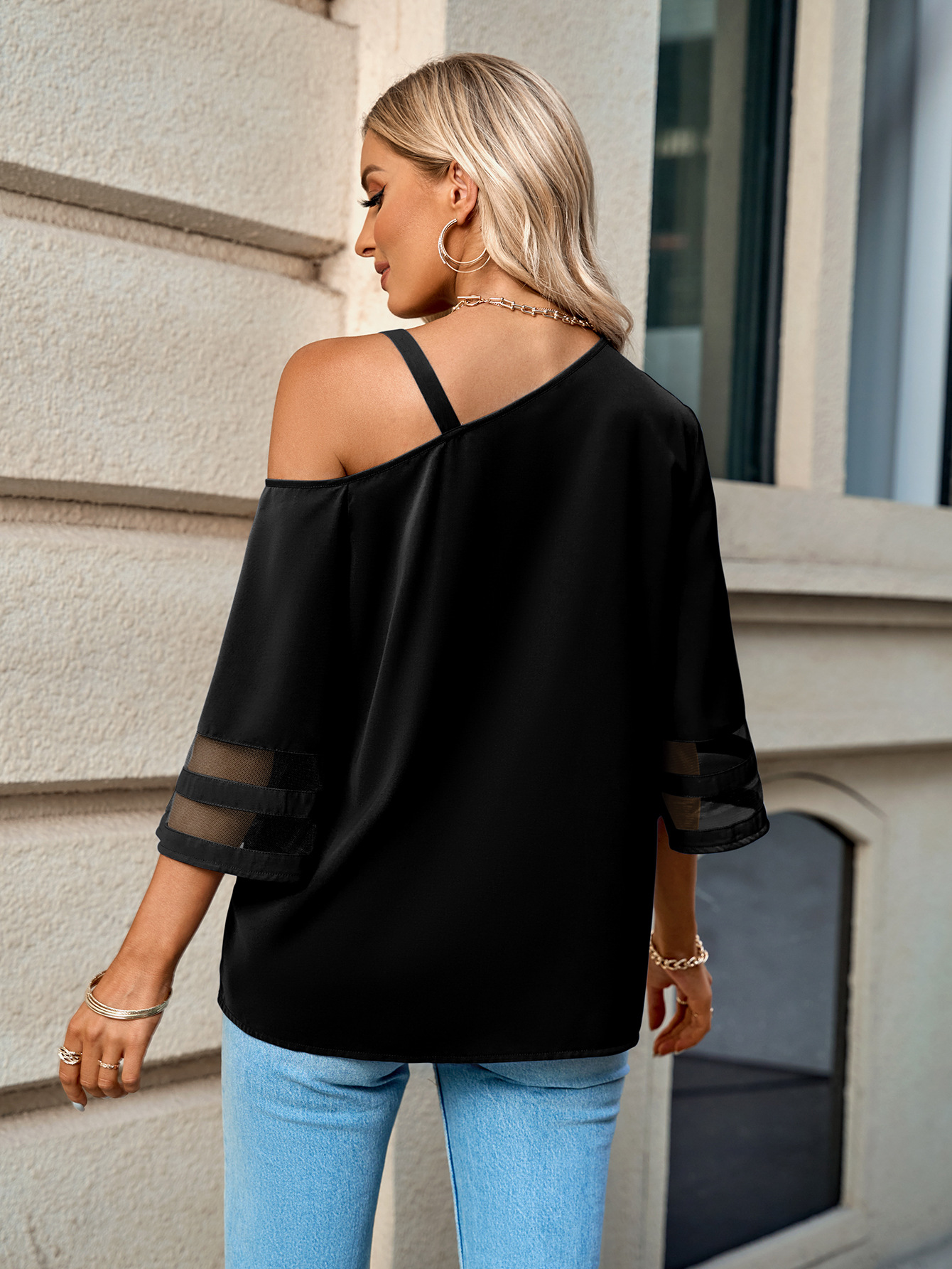 2023 frühjahr/Sommer Neue frauen Mode Lässig Feste Metall Taste Eine Schulter Top für Frauen_voghion.com
