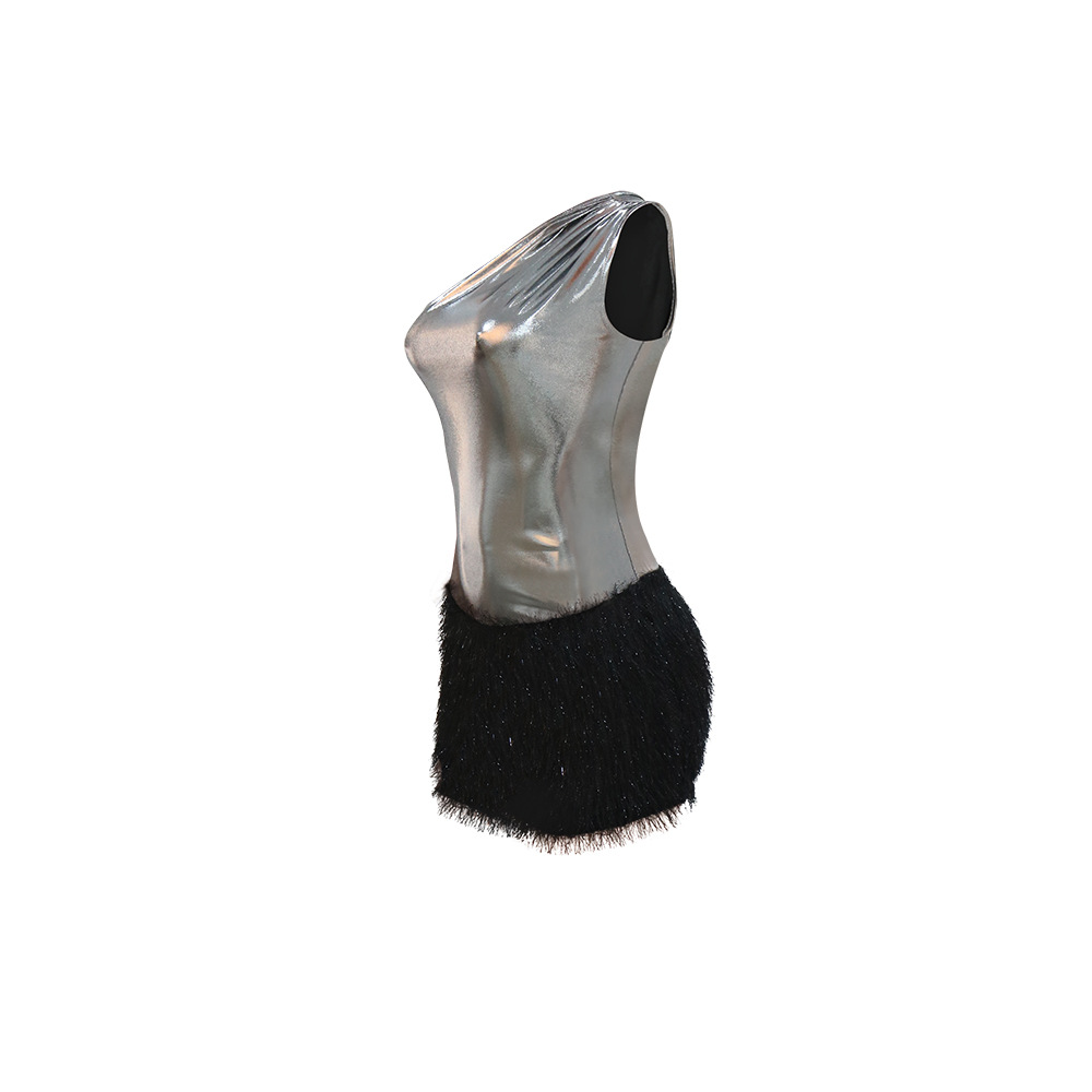 Women's Clothing New Product Fashion Sexy Slim Fit Hip Covering Bright Leather Knitted Wool One Shoulder Short Skirt_voghion.com
