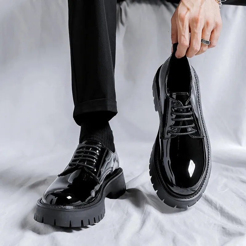 Chaussures en cuir à semelle haute pour homme, style décontracté, style japonais, Haruku, style coréen, streetwear, mode, affaires, mariage, 240614_voghion.com