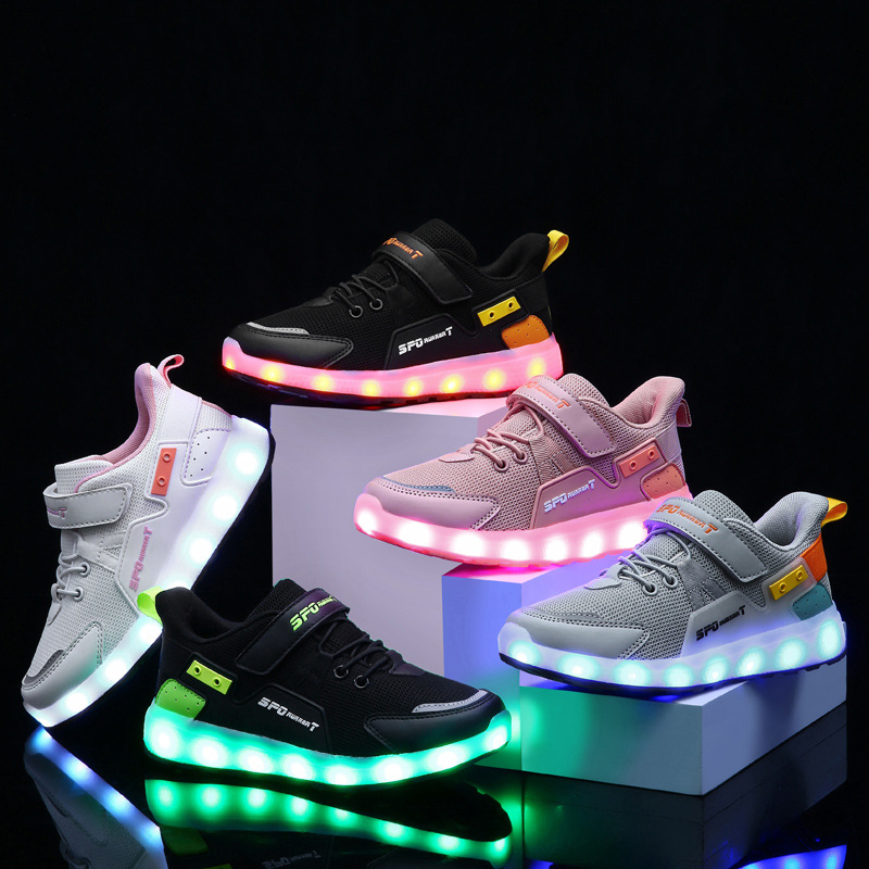 Children's Shoes AutumnNew LED Light Shoes Rechargeable Luminous Shoes Ghost Dance Shoes Children's Sports Shoes Wholesale