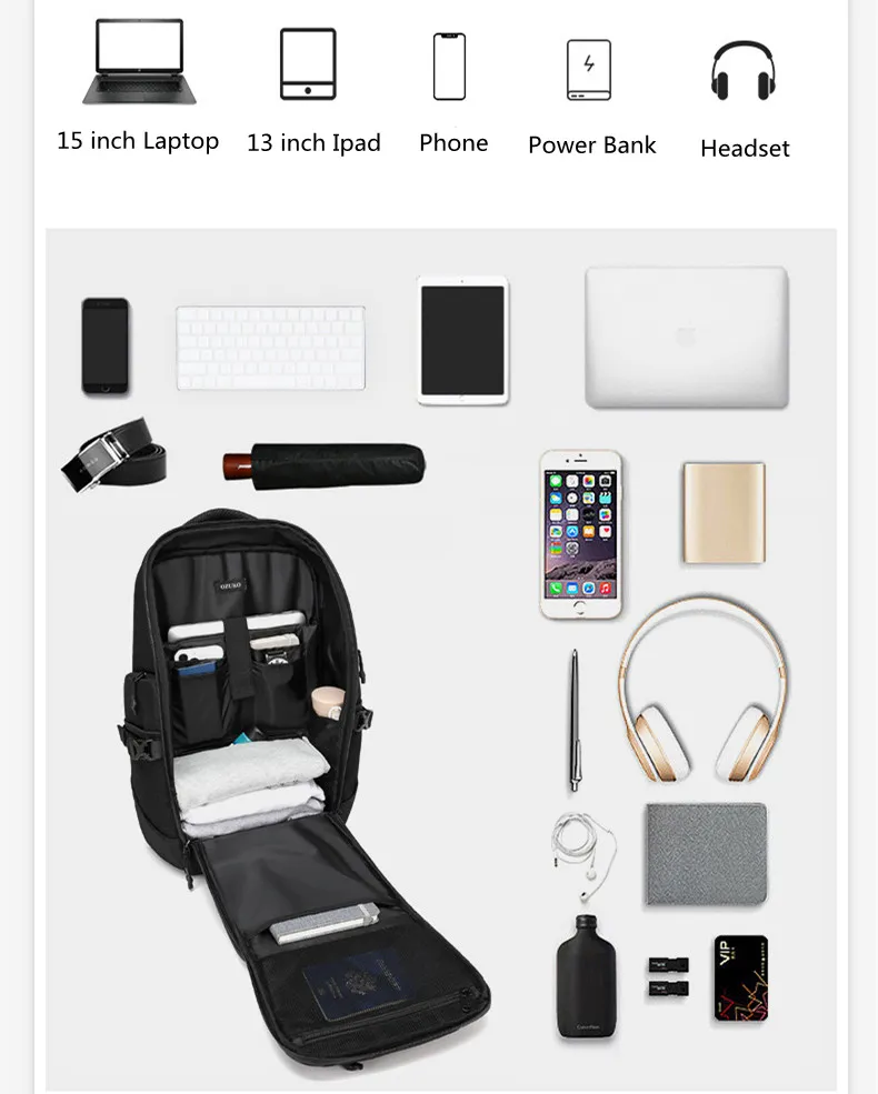 OZUKO 17,3 Zoll Laptop 35L Reise Nylon Tasche Outdoor Wasserdicht Multifunktions Große Kapazität Wandern Rucksack_voghion.com