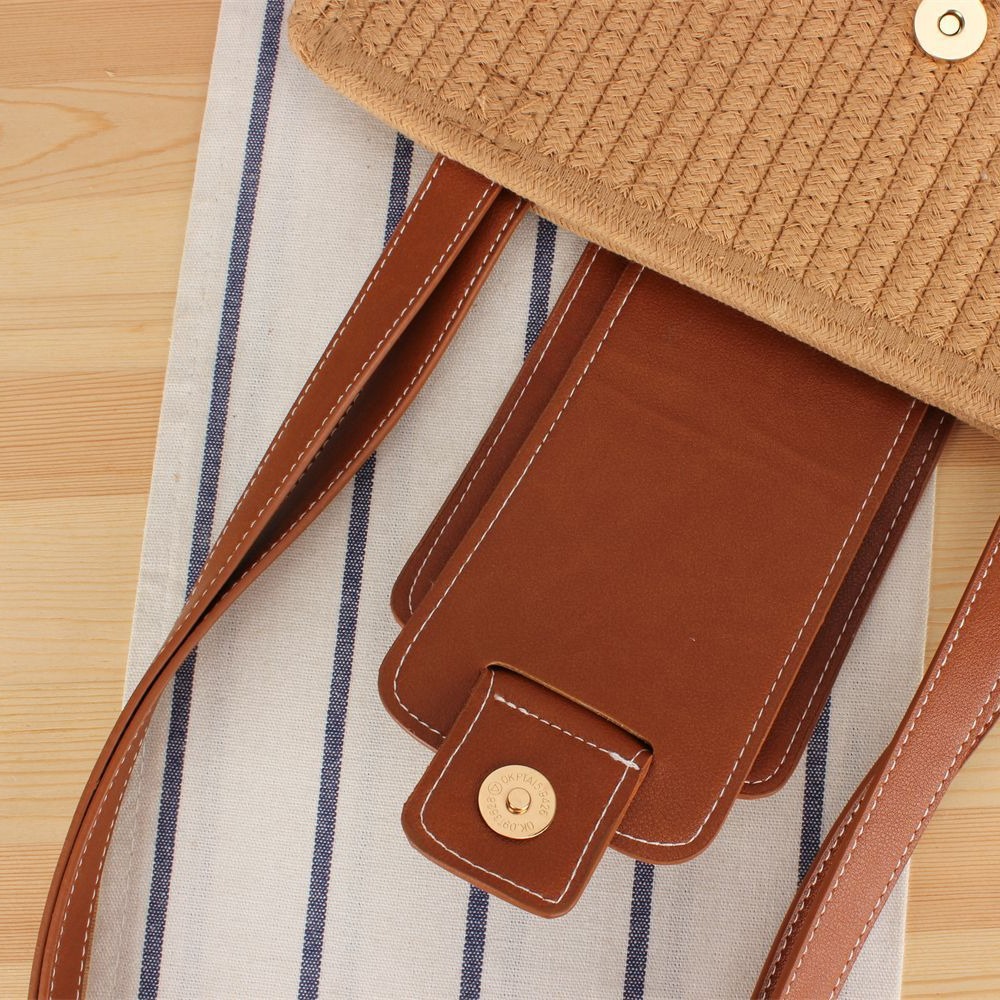 Borsa da spiaggia in stile pastorale con tracolla singola in paglia da donna_voghion.com