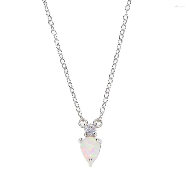 Chains Promotion Sterling Sier Fire Opal White Color Charm Pendant Necklace Delicate Tiny For Women Boho Jewelry_voghion.com