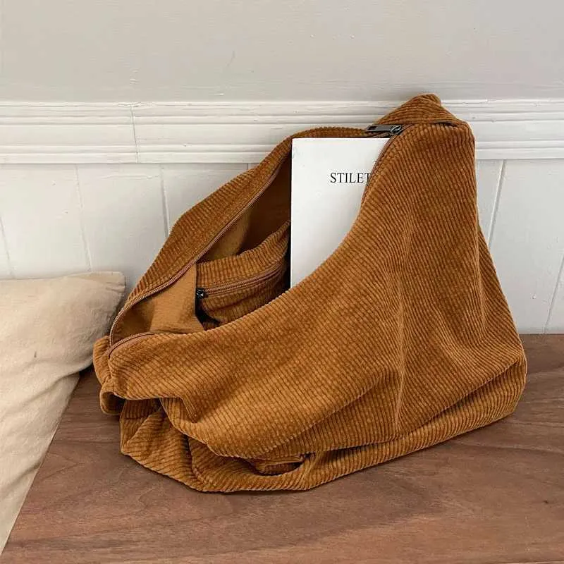 Corduroy schoudertas dames grote capaciteit retro stijl_voghion.com