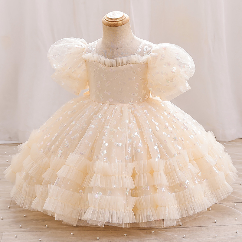 Children's clothing, one year baby children's snap girls' dress, 1-5 years old mesh princess dress