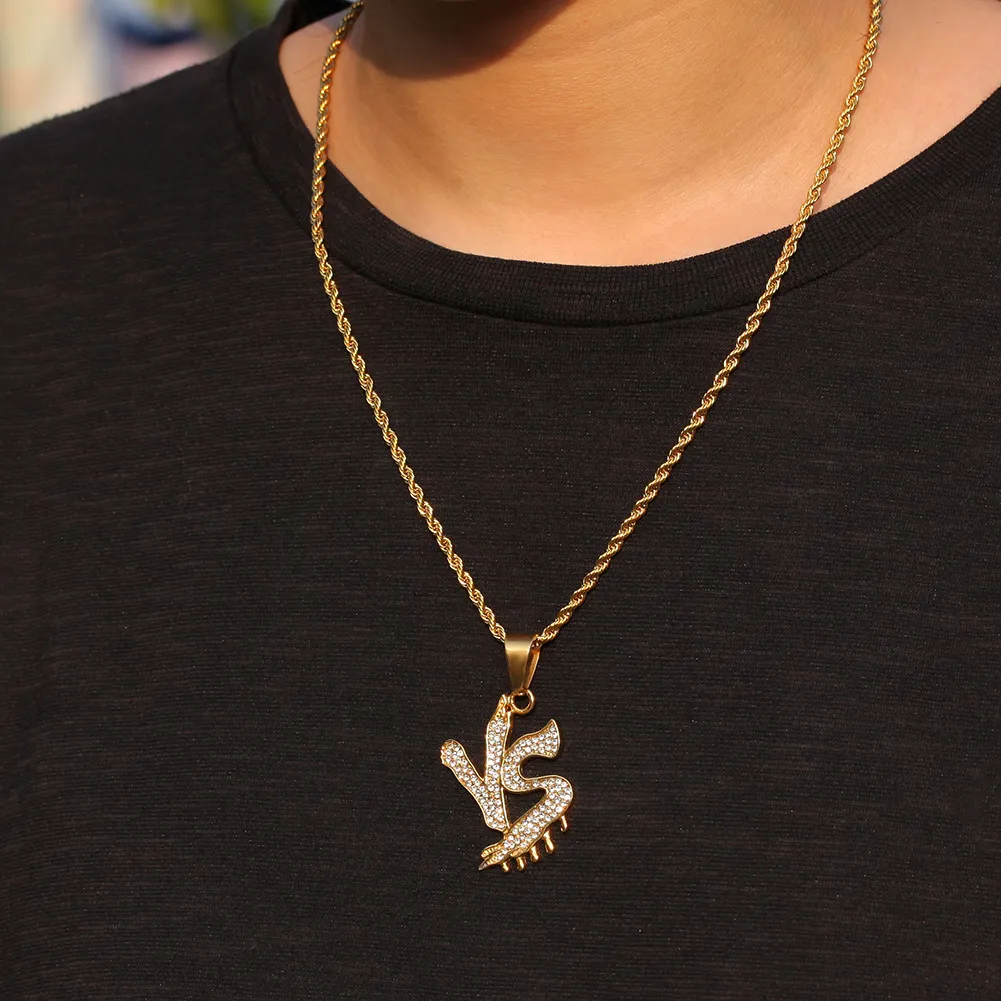 Personalisierte Gold Iced Out Herren VS Initialen Pedant Kubanische Kette Halskette Voller Diamant Hip Hop Schmuck Geschenke für_voghion.com
