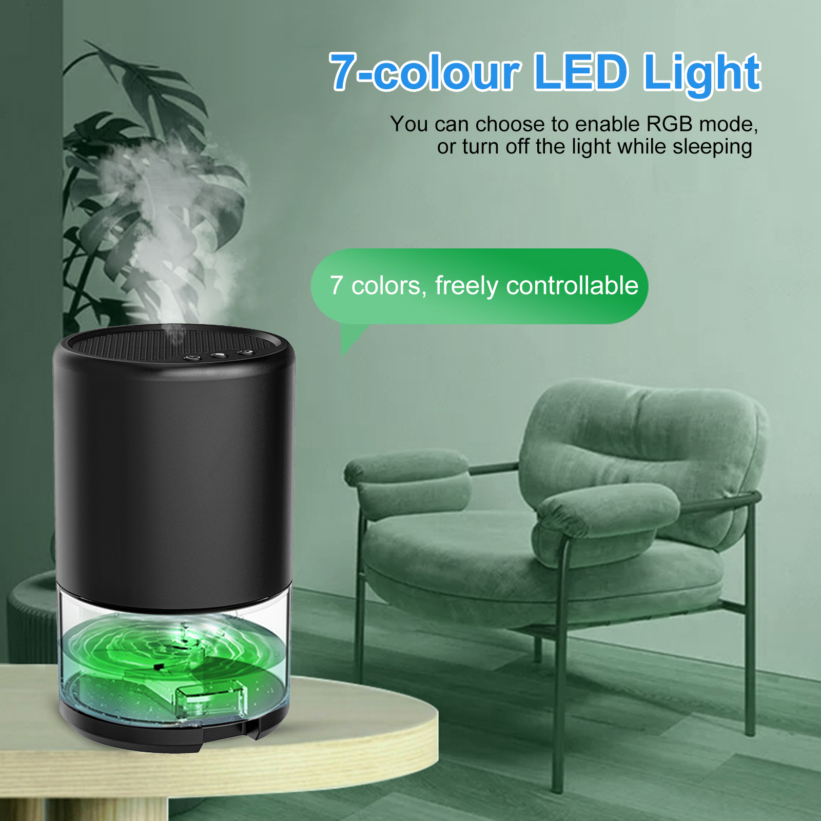 1000ml Air Dehumidifier Automatic Bucket Full Shut-Off Mute Bedroom Dryer with RGB Colorful Night Light Portable for Home Office_voghion.com