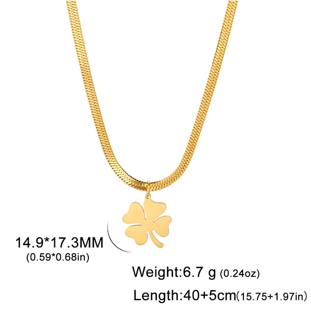 Collana con quadrifoglio Skyrim in acciaio inossidabile color oro, pronta consegna, con catena a serpente, per donne e ragazze, all'ingrosso di gioielli di moda_voghion.com
