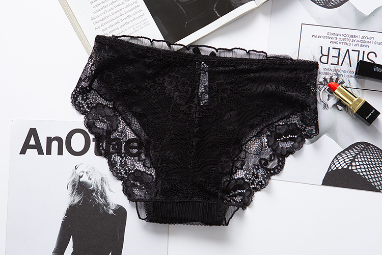 Calcinha feminina sexy rendada cintura baixa calcinha plissada com laço_voghion.com
