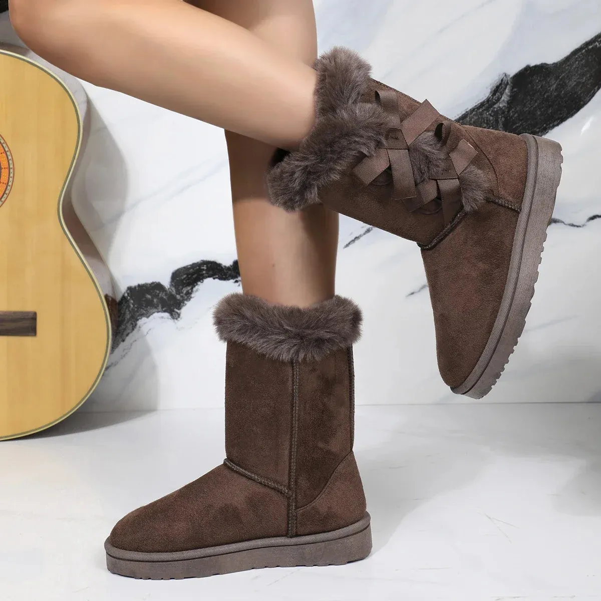 Classic Plush Snow and Calf Wool Boots Warm Winter Womens Shoes 240826_voghion.com