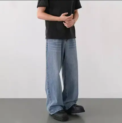 Herren Jeans Im American Vintage Stil Lockere Passform Weites Bein_voghion.com