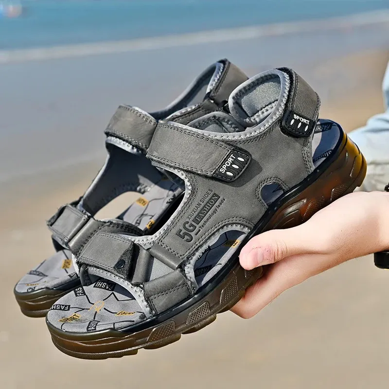 Comfortable Genuine Leather Men Sandals For Outdoor Hiking Summer_voghion.com
