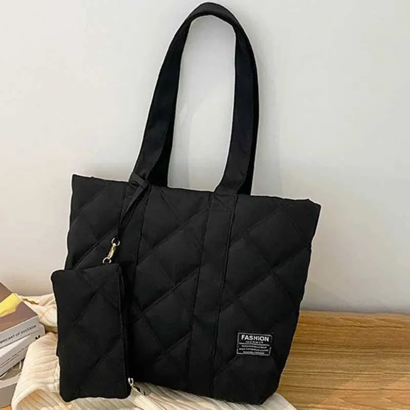 Borsa da donna autunno inverno moda spazio cotone tuta borsa a tracolla grande capacità tinta unita tutto-fiammifero shopping_voghion.com