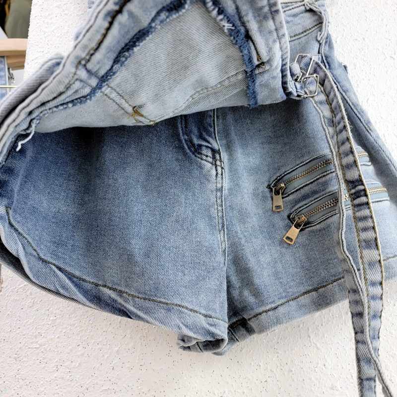 Damen-Shorts, koreanische Version, unregelmäßige Arbeitskleidung mit mehreren Taschen, A-Linien-Shorts für Damen, lockeres, weites Bein, 2024 Frühling/Sommer, neuer Jeansrock_voghion.com