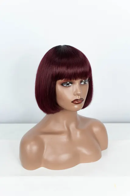 καυτές πωλήσεις Short With Bangs Straight περούκες Brazilian Human Hair Remy Full Hine Made for Women Bob περούκα χωρίς κόλλα_voghion.com