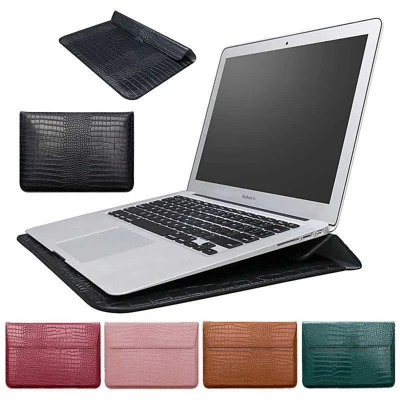 Custodia per laptop a busta, astuccio in pelle di coccodrillo per MacBook Air/Pro 12-15", custodia protettiva con supporto verticale_voghion.com