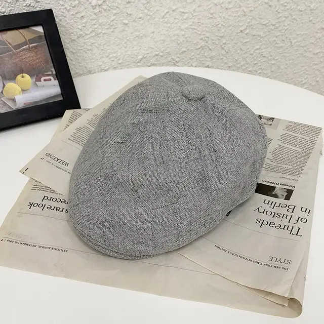 Újdonságok NEWSBOY Vászon Kalapok Férfiaknak Női Beret Tavaszi Nyári Sötétszürke Nyolc Paneles Kalap Brit Stílusú Retro Nyolcszögletű Sapka_voghion.com