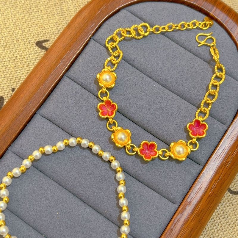 Braccialetto smaltato tutto-fiammifero fresco e dolce alla moda, colore oro, anno vecchio, felice, miele, perla, cinque wer_voghion.com