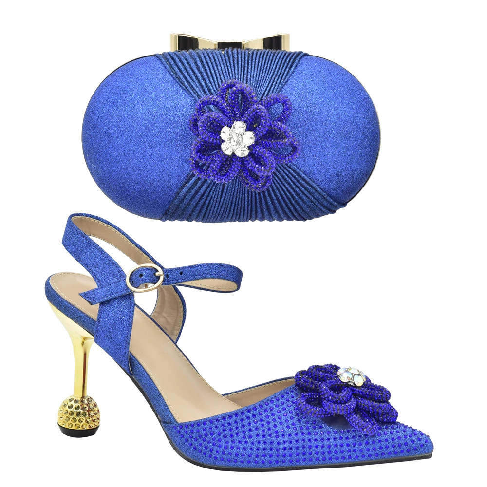 Three-dimensional applique decorative stiletto sandals with the same color fashion design banquet evening bag
