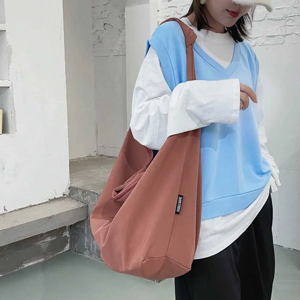Schultertasche Große Kapazität Fem Handtasche Lässig FI Tragbare Feste Farbe Einfache Leinwand Elegante Wochenende Schultern Y241109_voghion.com
