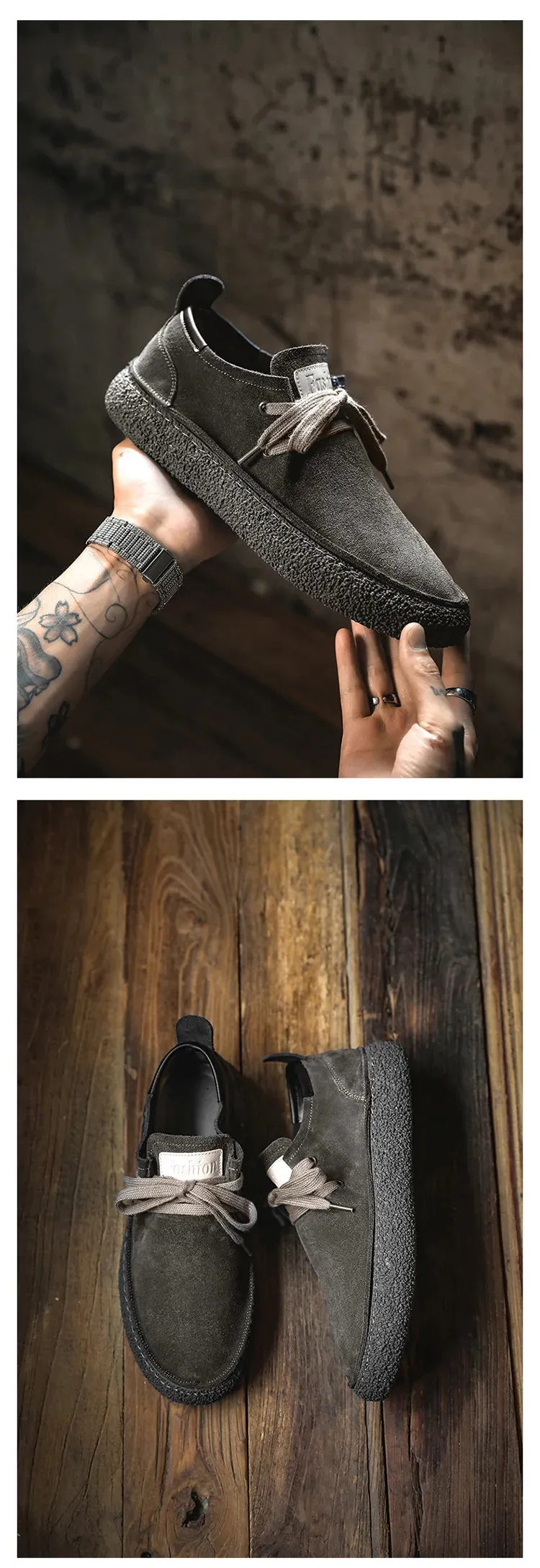 Mocassins plats confortables et décontractés à lacets faits à la main en cuir de vachette suédé de qualité pour hommes_voghion.com