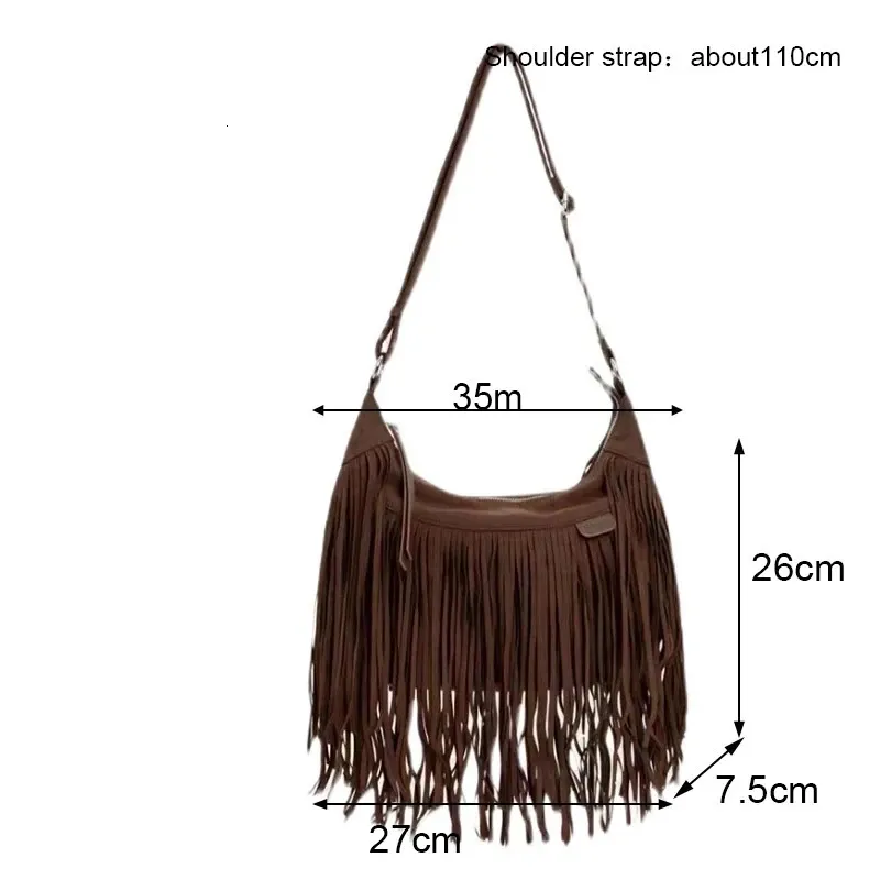 Borse a tracolla in pelle scamosciata con nappe e frange da donna 2024 Borsa a tracolla da donna alla moda Borsa a mano Tote Marrone Nero_voghion.com