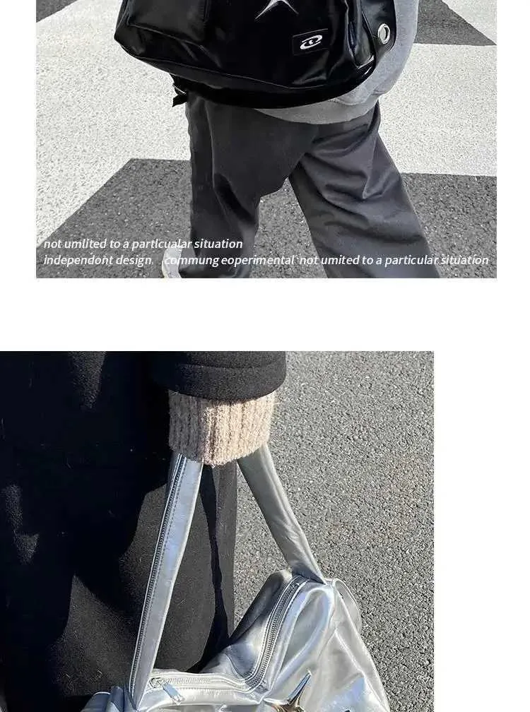 Sier Y2k S For Women Aesthetic Designer Large Capacity Shoulder Bag Commuter Pu Leather Shopper Handba241211_voghion.com