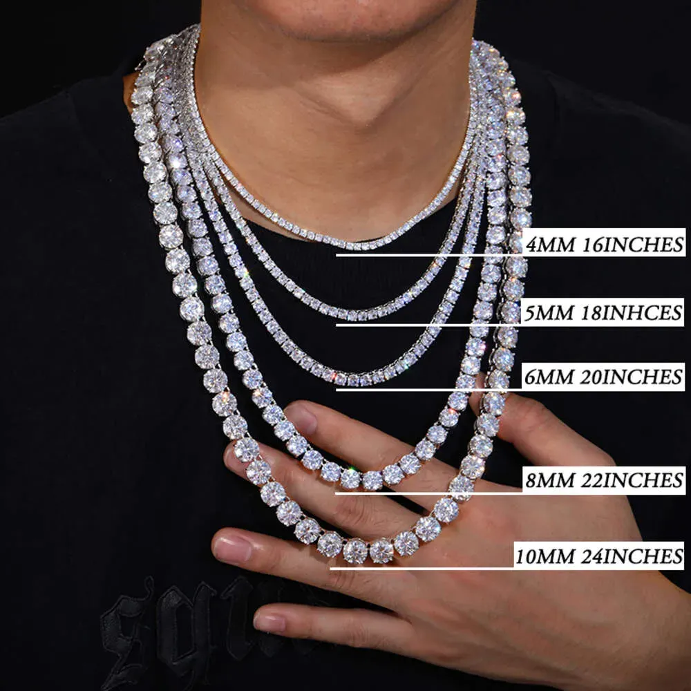 Κολιέ βραχιόλι Hip-Hop τένις Sterling Sier VVS Moissanite διαμάντι cluster παγωμένη κουβανέζικη αλυσίδα για άνδρες γυναίκες_voghion.com