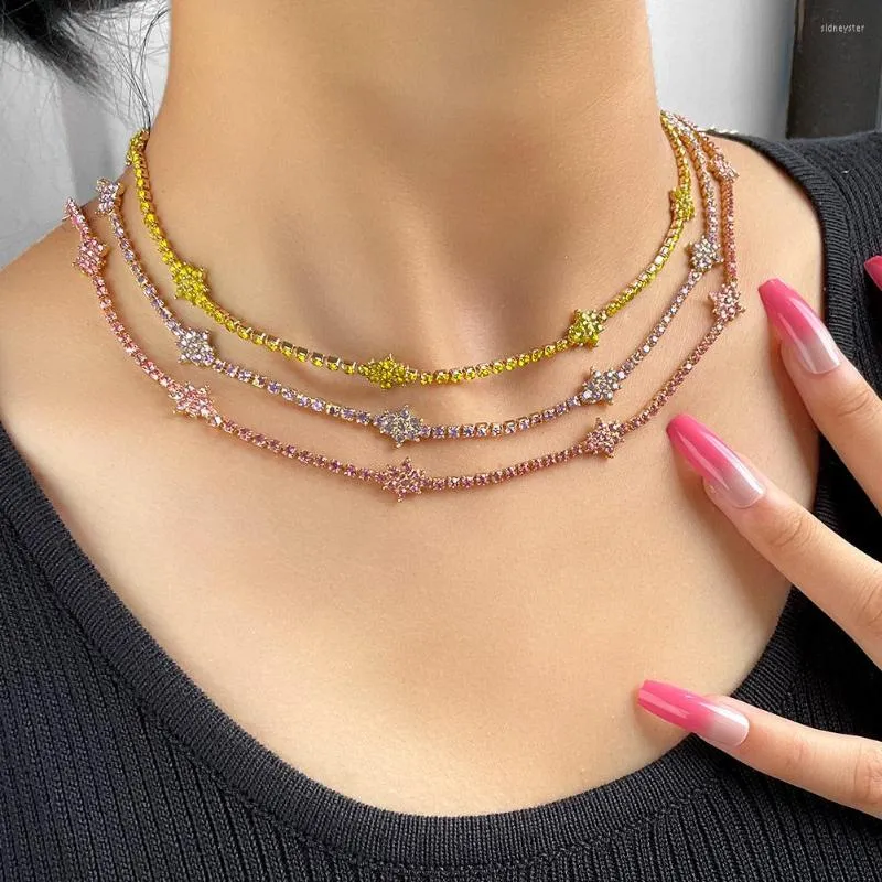 Chaînes 2022 Collier de chaîne de tennis en strass coloré pour femmes Colliers ras du cou en cristal de couleur or_voghion.com