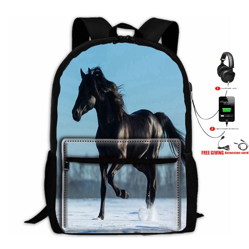 Bedruckter Einhorn-Rucksack für Kinder, 3-teiliges Set: Tasche USB + Beutel_voghion.com