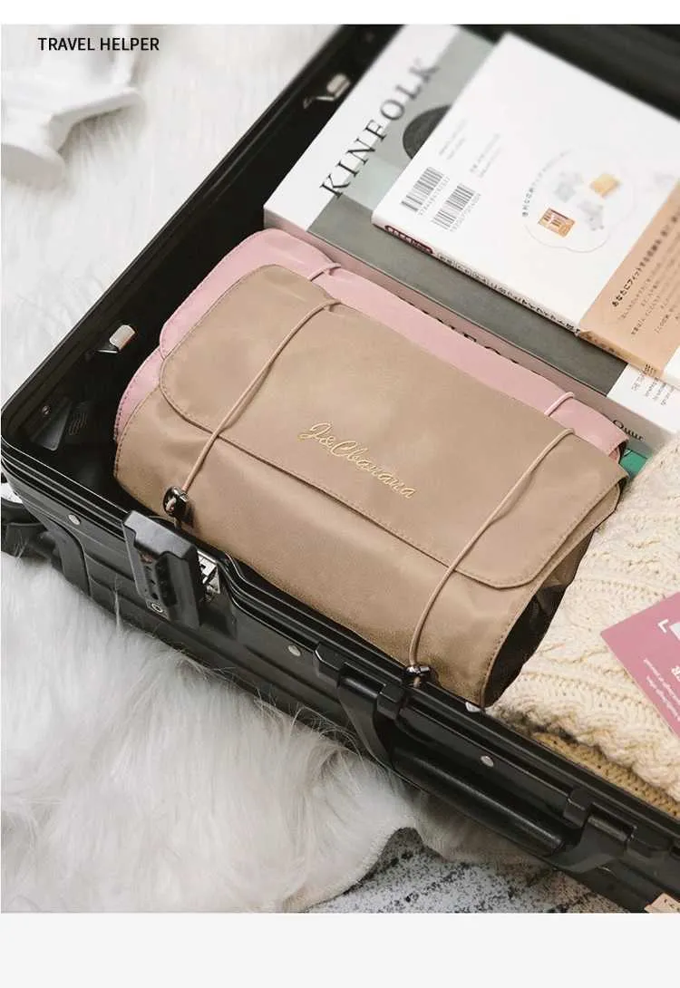 Borsa porta pennelli da trucco pieghevole in nylon con cerniera 4 in 1, indipendente da donna, Y241023_voghion.com