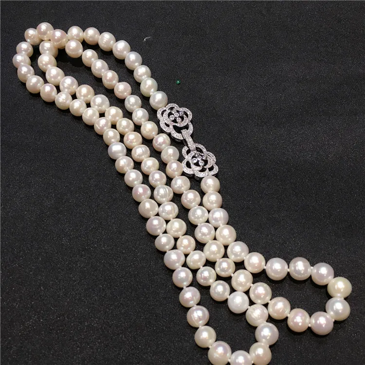Chaînes Vendre 8-9mm 60cm Collier de perles d'eau douce naturelles blanches Longue chaîne de pull Bijoux de mode_voghion.com