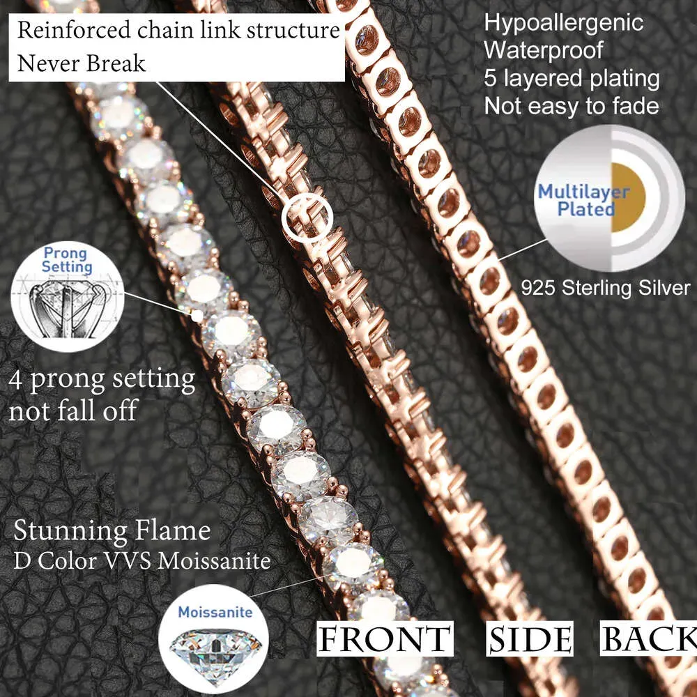 Κολιέ βραχιόλι Hip-Hop τένις Sterling Sier VVS Moissanite διαμάντι cluster παγωμένη κουβανέζικη αλυσίδα για άνδρες γυναίκες_voghion.com