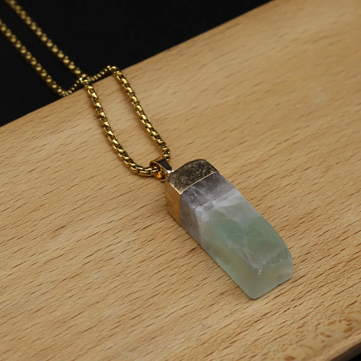 Natural Stone Pendant Necklace For Women Rectangular Charm_voghion.com