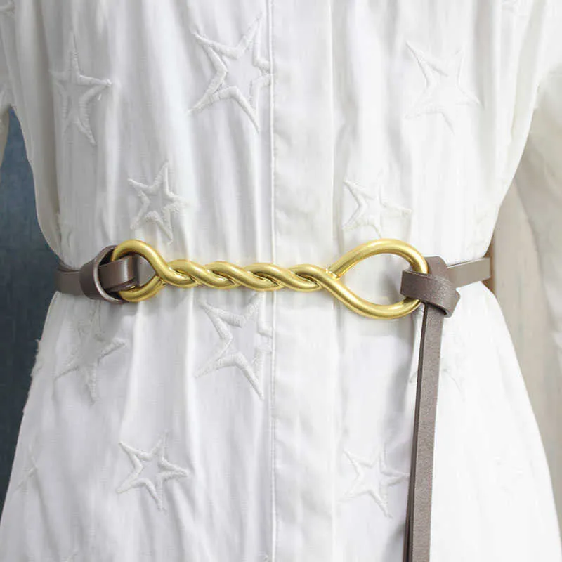 Curea din piele Chntensho cu cataramă plisată și buclă răsucită, importată, cu inel și nasture răsucit, Q0625_voghion.com