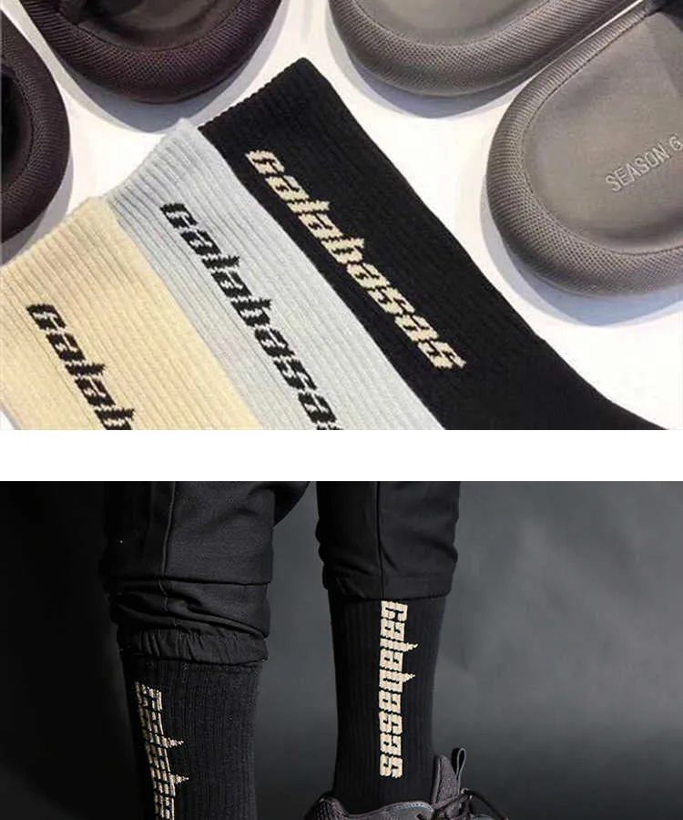 Calcetines Yeezy Personality para hombre y mujer, 3 pares por caja, de la colección Fashion Stock Crew, temporada 6, CALABASAS Soc Match 500 Tidal Youth_voghion.com