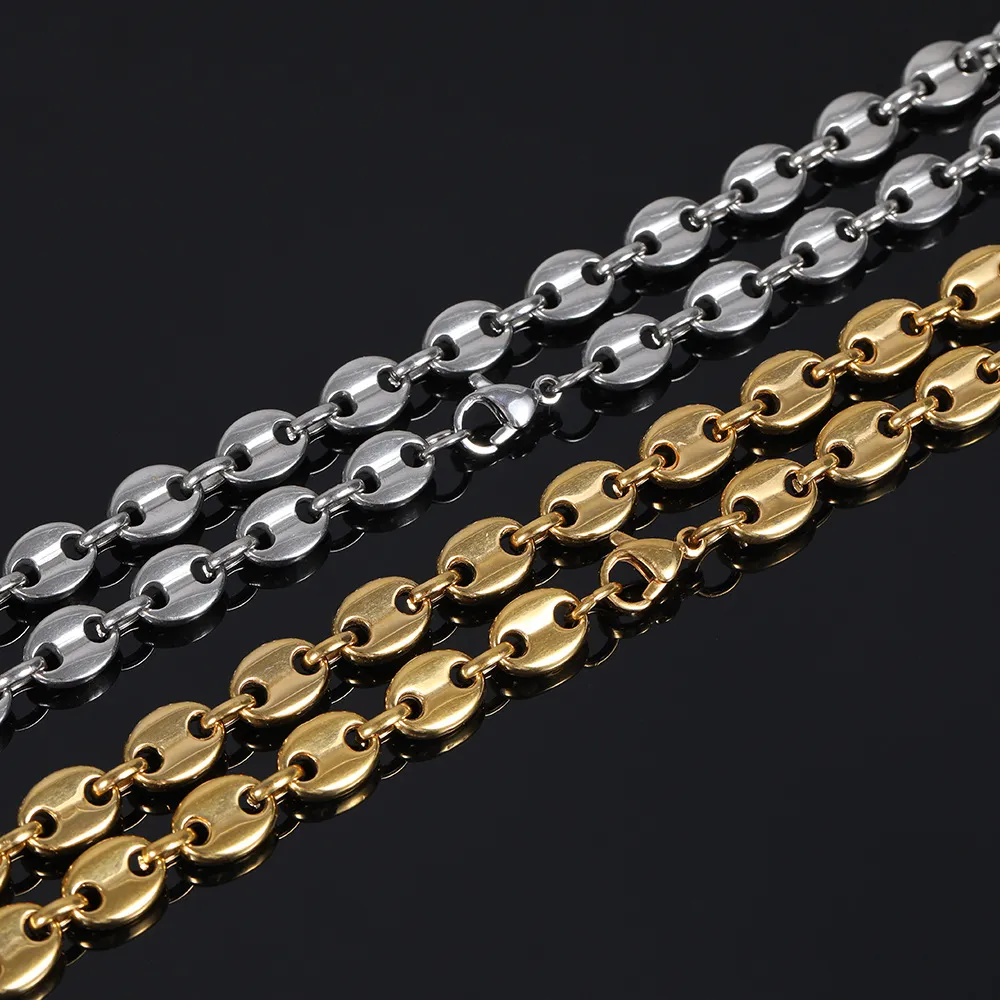 18-24inch Hip Hop Handcuffs Shape Stainless Steel Gold Plated Coffee Beans Chain Necklace_voghion.com