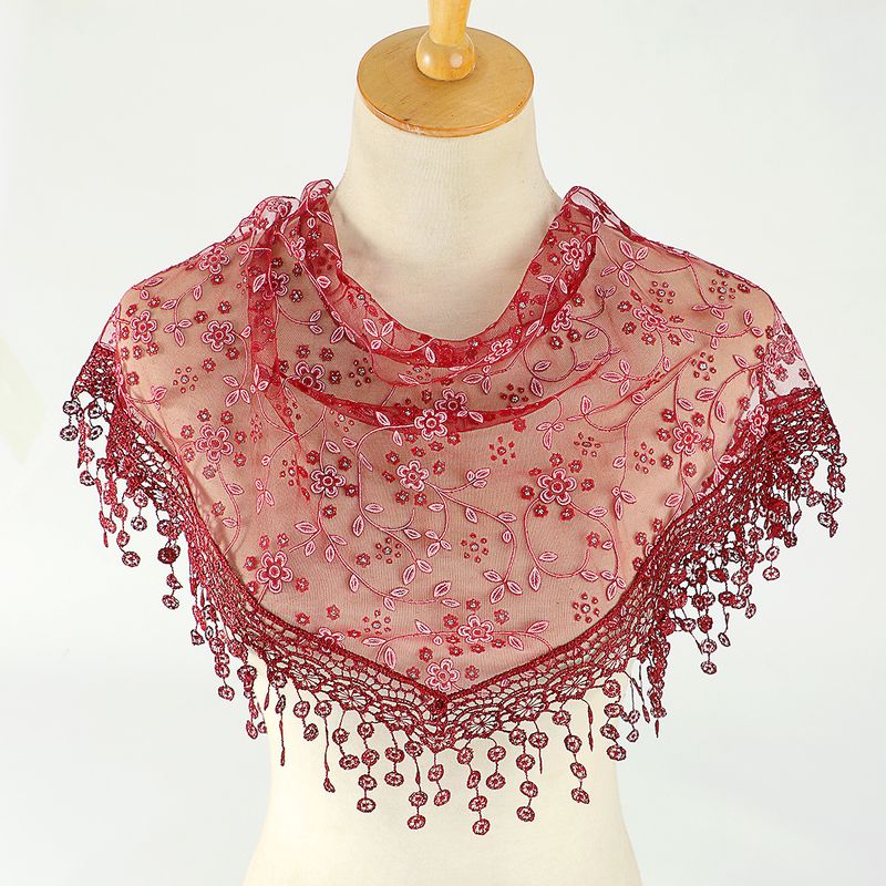 Spring And Autumn ral Lace Korean Edition Triangle Headcloth Classic Breathable Hollow Solid Color Scarf_voghion.com