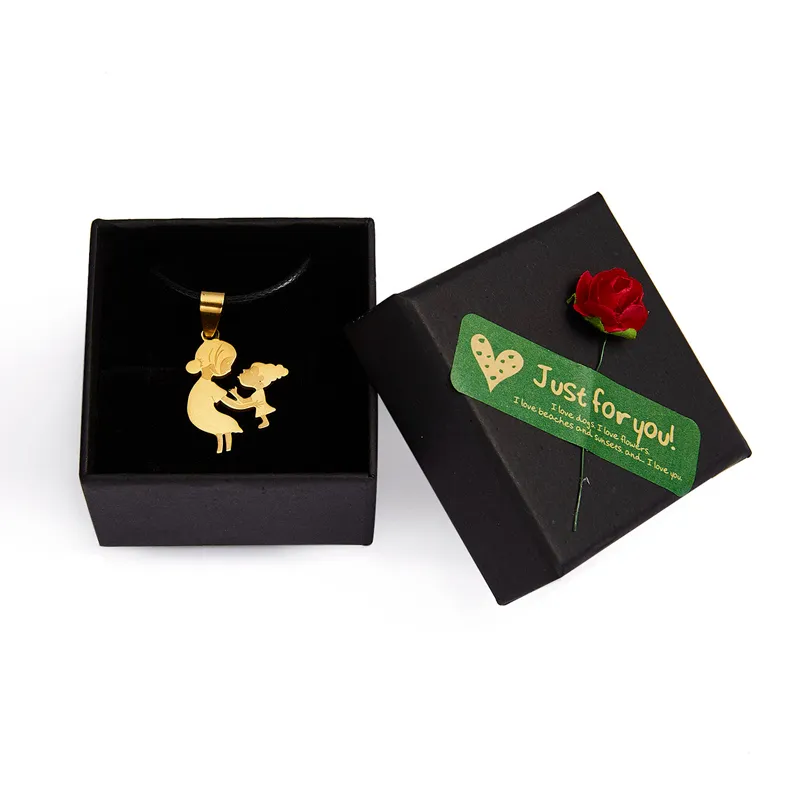 Pendant Necklaces Personality Mothers Day Stainless Steel Mom Necklace For Women Gift Gold Color Chain Baby Leather_voghion.com