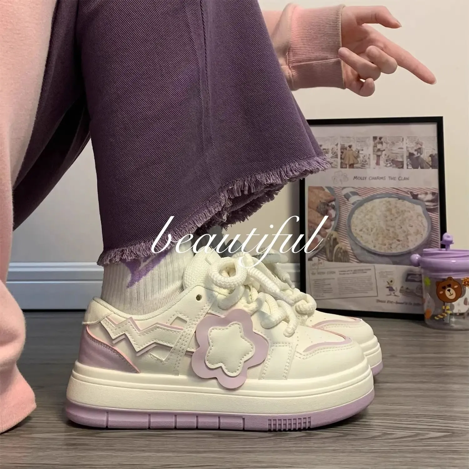 Kawaii Platform Sneakers Women Flat Sports Shoes Spring Summer Cute Casual Vintage Tennis Female Vulcanize White Korean_voghion.com