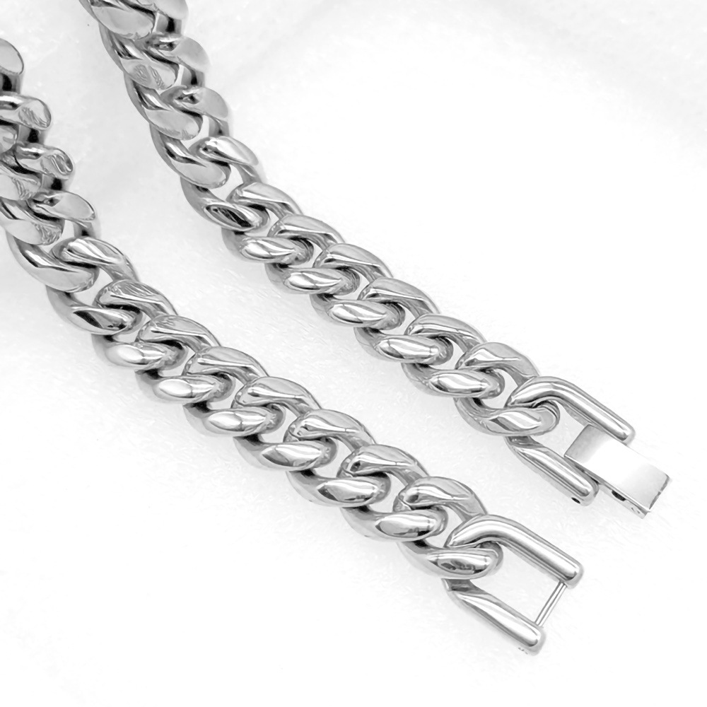 Trendy and cool stainless Cuban men's domineering titanium steel rough bracelet, hip-hop buckle jewelry_voghion.com