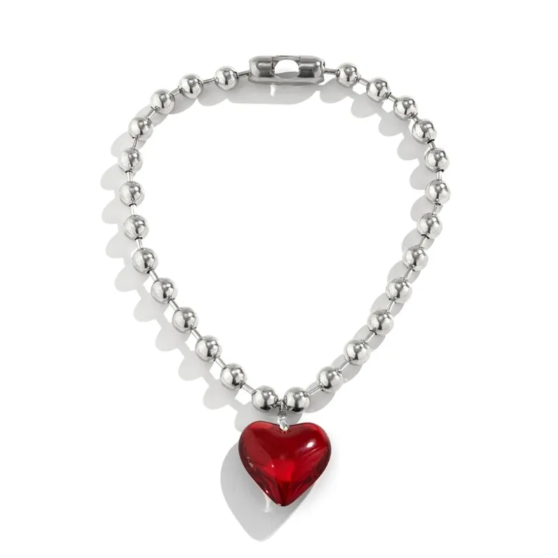 Colliers pendentifs coréens en forme d'amour avec chaîne de perles rondes et cristal, collier ins clavicule, dropshipping_voghion.com