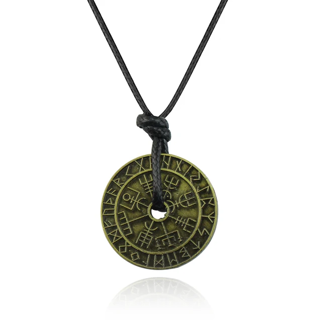 Készleten lévő férfi vintage viking rúna iránytű medál, kiváló minőségű fém pogány amulett férfi kiegészítőkhöz, nyaklánc_voghion.com