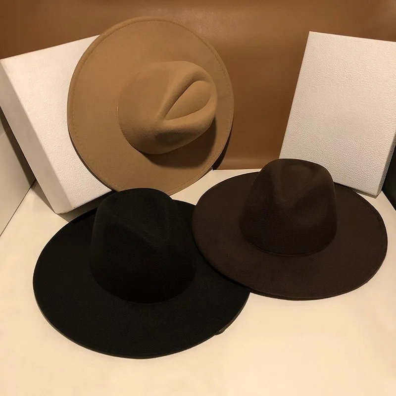 Czarny jazzowy brytyjski zabytkowy kapelusz typu panama z rondem 2023 w nowym stylu z płaskim brzegiem damski_voghion.com