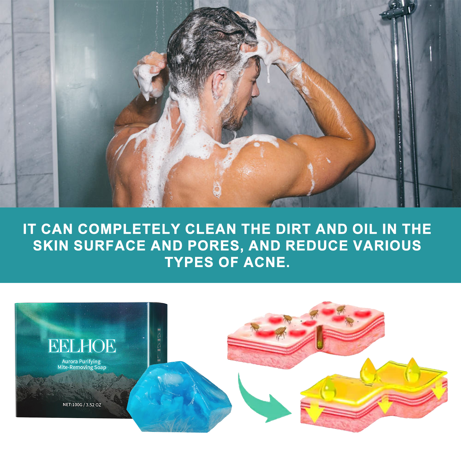 EELHOE Aurora Purifying Mite-Removing Soap, Deep Cleansing Facial Body Skin Fade Acne Print Multi-Effect Cleansing Soap_voghion.com
